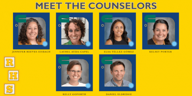 Counselors: Jennifer Reevese-Eisbach, Laurel Auda-Capel, Elsa Tellez-Gomez, Kelsey Porter, Kelly Goforth, and Dan Eldridge.